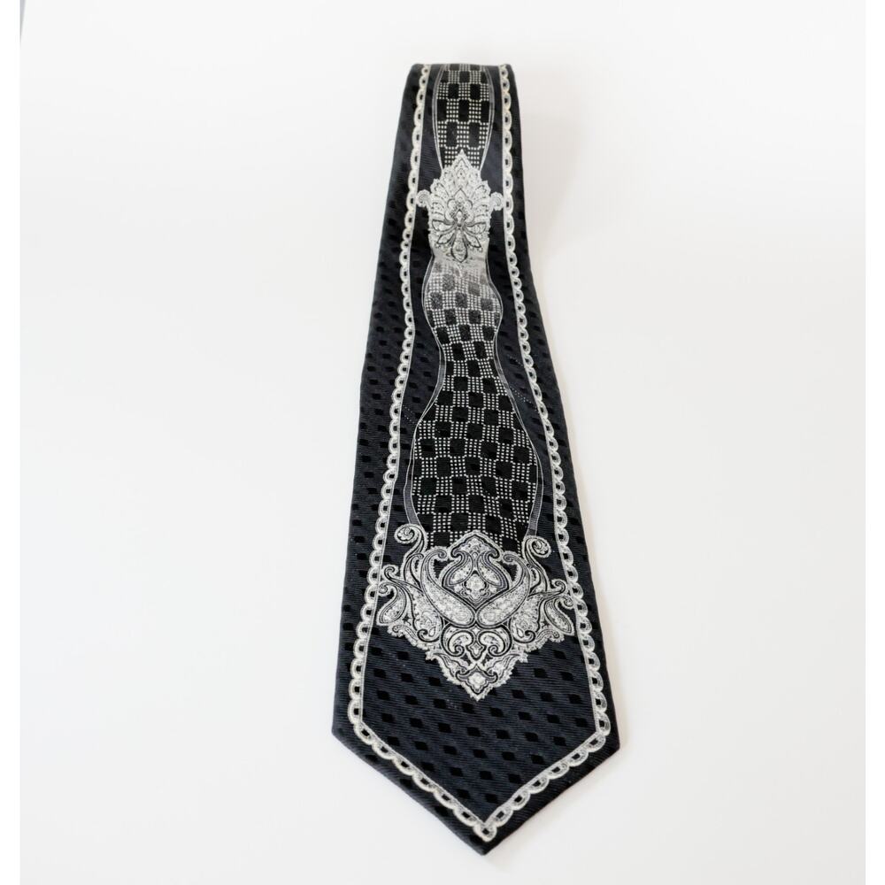 Irvine Park Baroque Paisley Silk Tie XL 65" Goth Grunge Vampire Retro Corporate